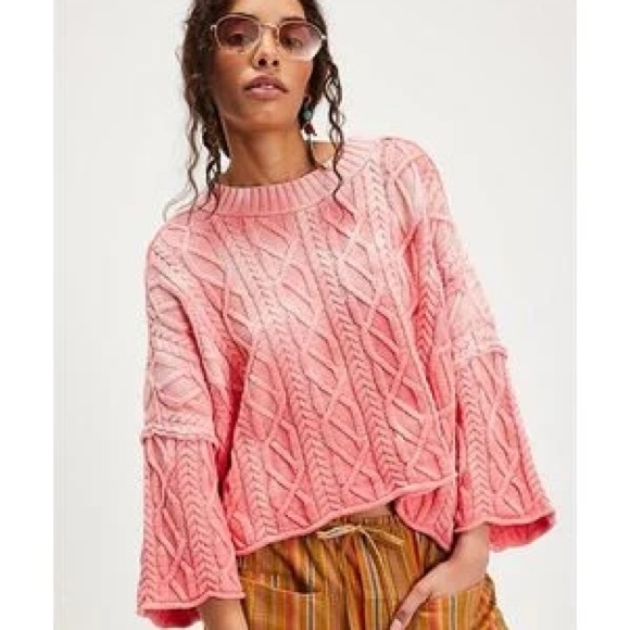 Free People Sweaters - Free People Oversized Washed Ashore Pink Sweater Size XS
